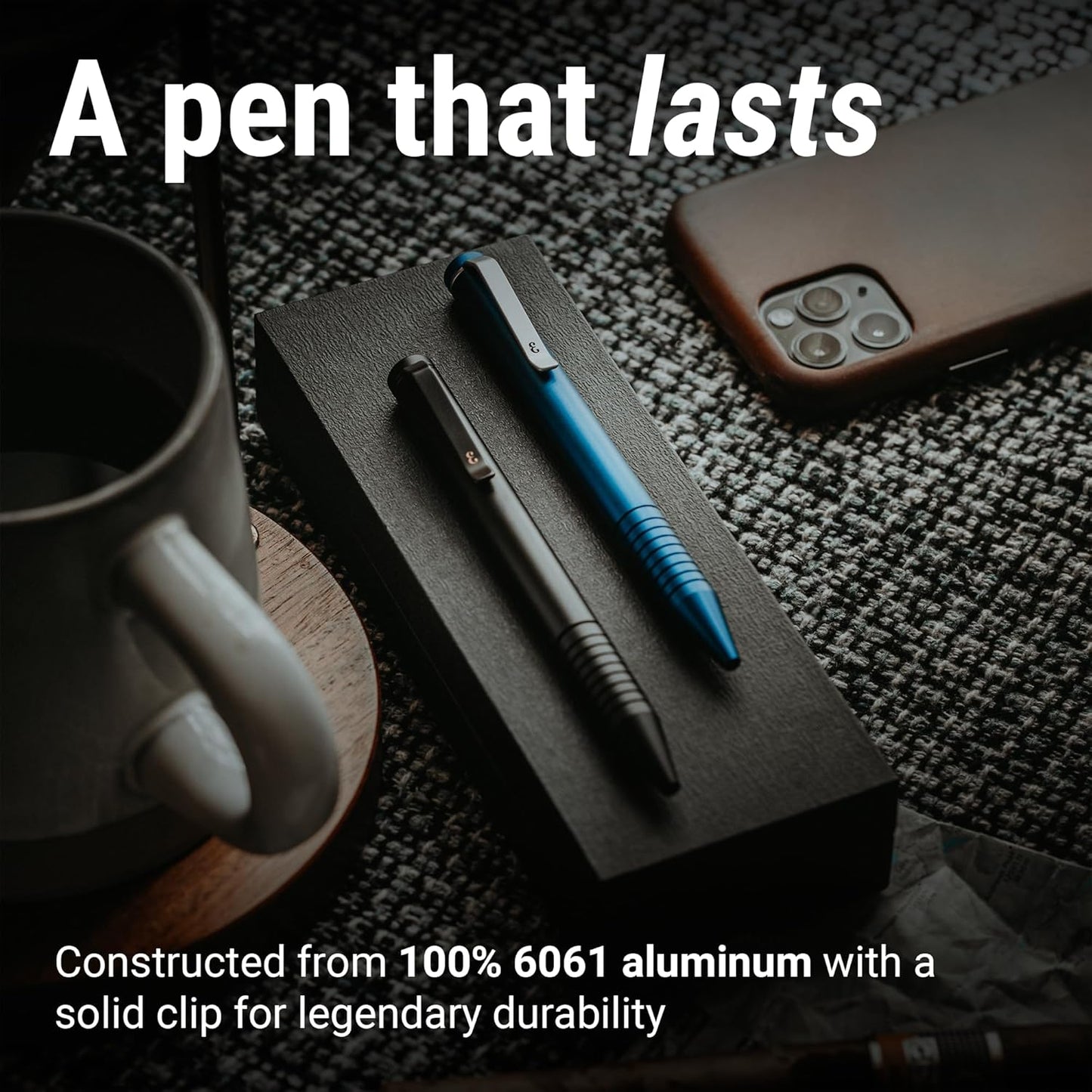 Everyman Grafton Mini Twist Refillable 0.7mm Ball Point Pen Black | Sleek Anodized Aluminum Pocket Pen with Grooved Grip | Smooth Writing EDC Ink Pen for Office, Travel, Work & Gifting