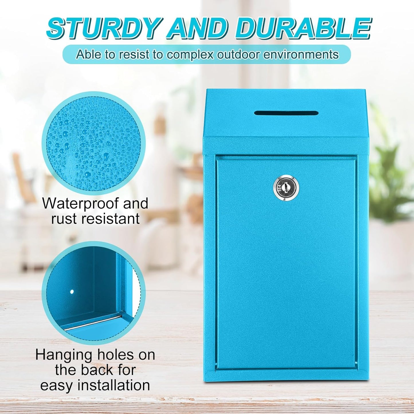 Metal Donation Cash Box Collection Safe Suggestion Box with Lock Wall Mounted Mailbox Delivery Ballot Container for Home Office Outdoor Door