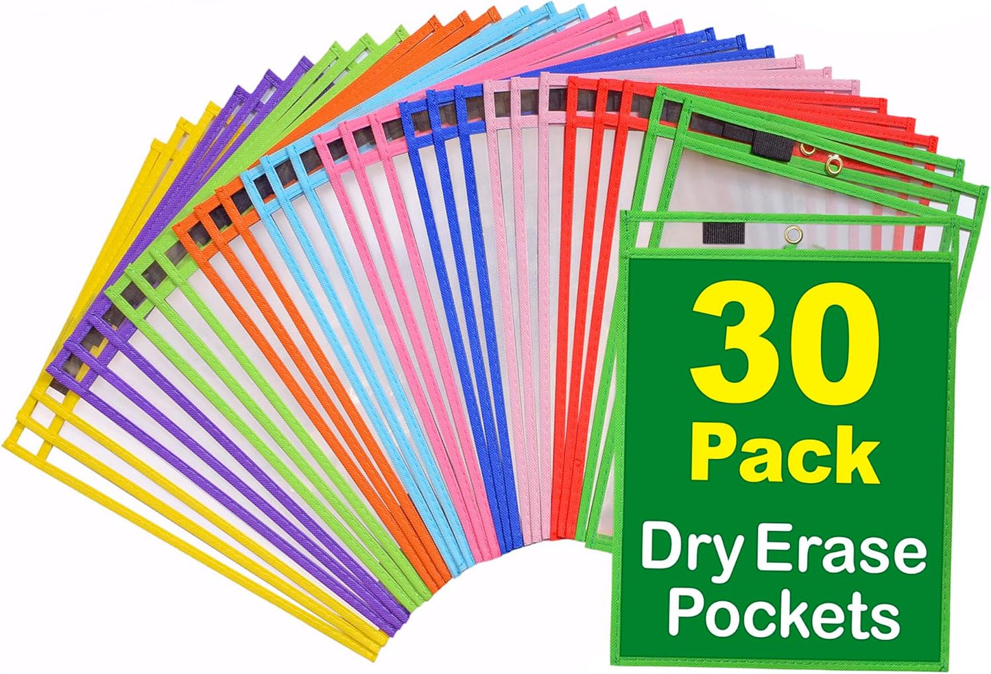 Dry Erase Pockets 30 Pack EASYWipeXL, Oversized 10"×13" Heavy-Duty Reusable Dry Erase Pocket Sleeves, Save Time & Paper with Quick Clear Pocket Sleeves for Classroom, Office & Homeschool Worksheets
