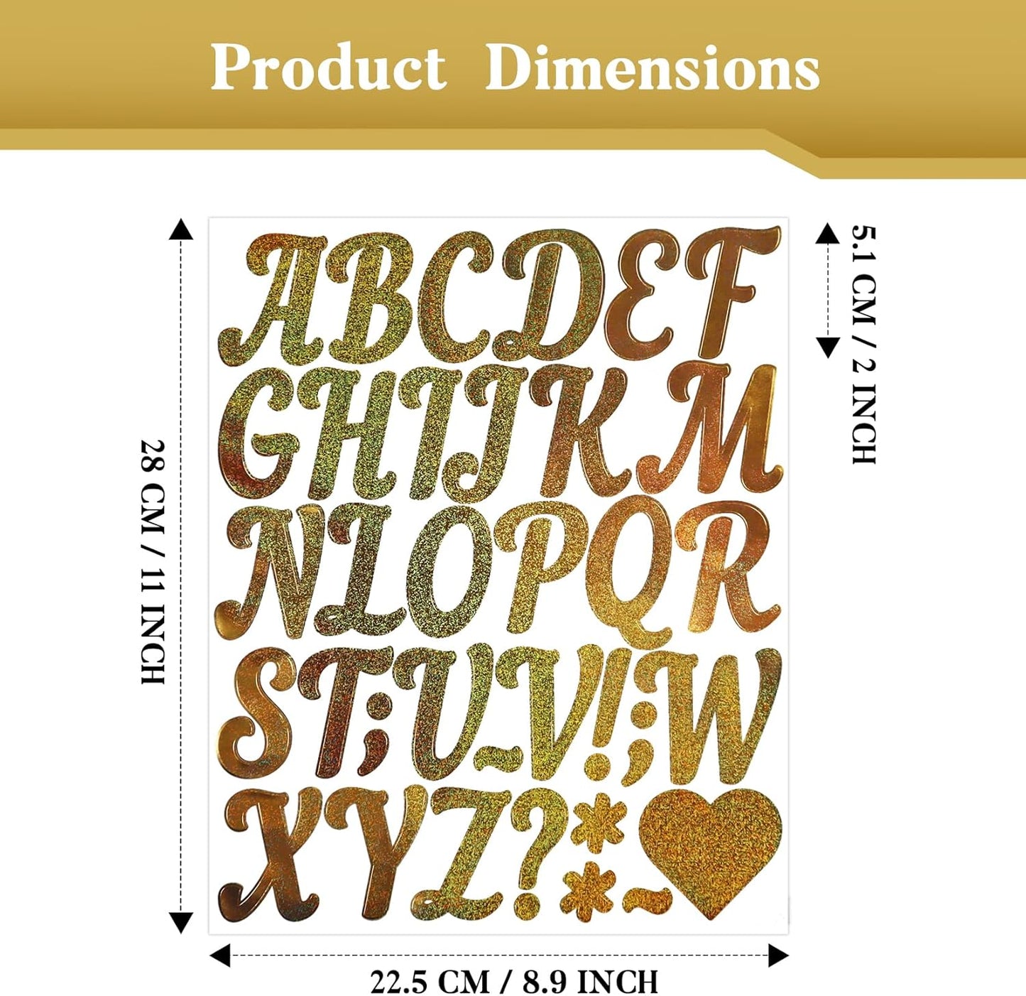 Glitter Letter Stickers,10 Sheets 2 Inches Self-Adhesive Vinyl Letters Alphabet Sticker Decals for Scrapbook,Door,Mailbox,Bulletins Boards - Gold