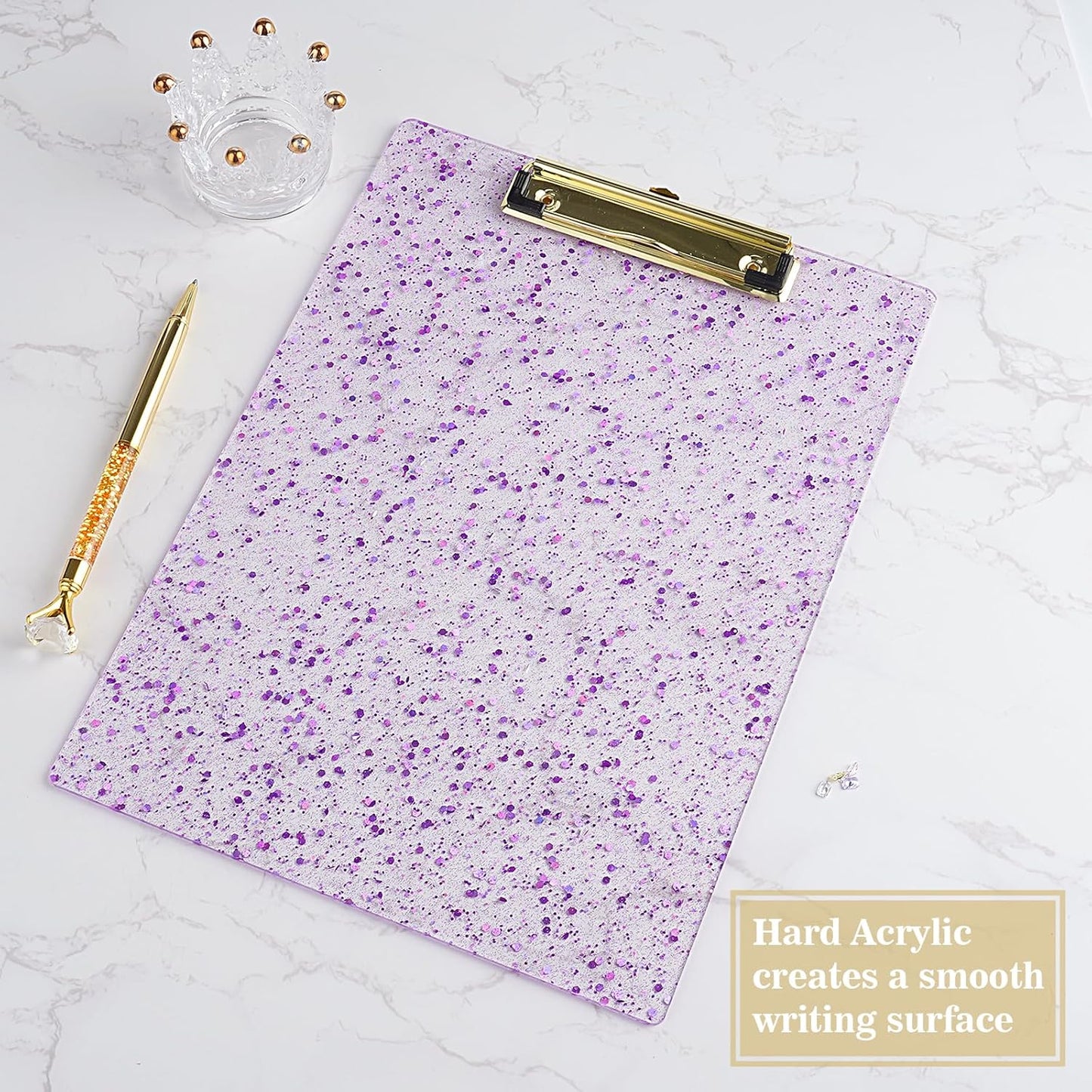 Hongri Plastic Acrylic Glitter Clipboard, 8.5x11" Stardard Letter A4 Size Clipboards for Classroom, Taecher, Women.Cute Confetti Clip Board, Office Supplies, School Supplies.