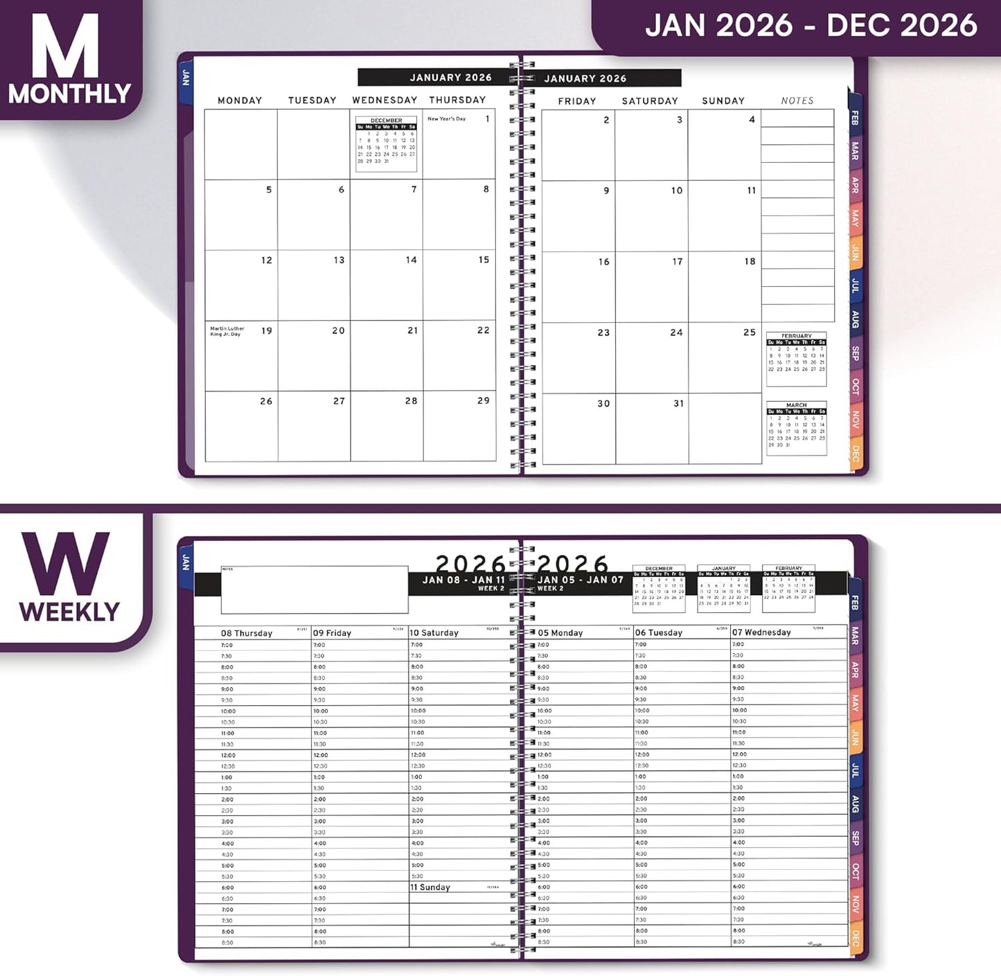 Ensight 2026 Appointment Book & Planner Ensight 6.5 x 8.5 inches Large Tabbed Daily Hourly Weekly Planner Schedule Book 30 Minute time Slots Business & Personal Planner Jan 2026 Dec 2026 Purple