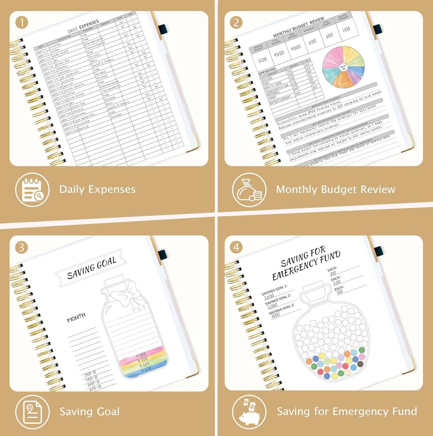 Ospelelf Undated Budget Planner with Expense Tracker and Bill Organizer Large Spiral Bound Monthly Account Planners to Take Control of Your Money 12 Months White