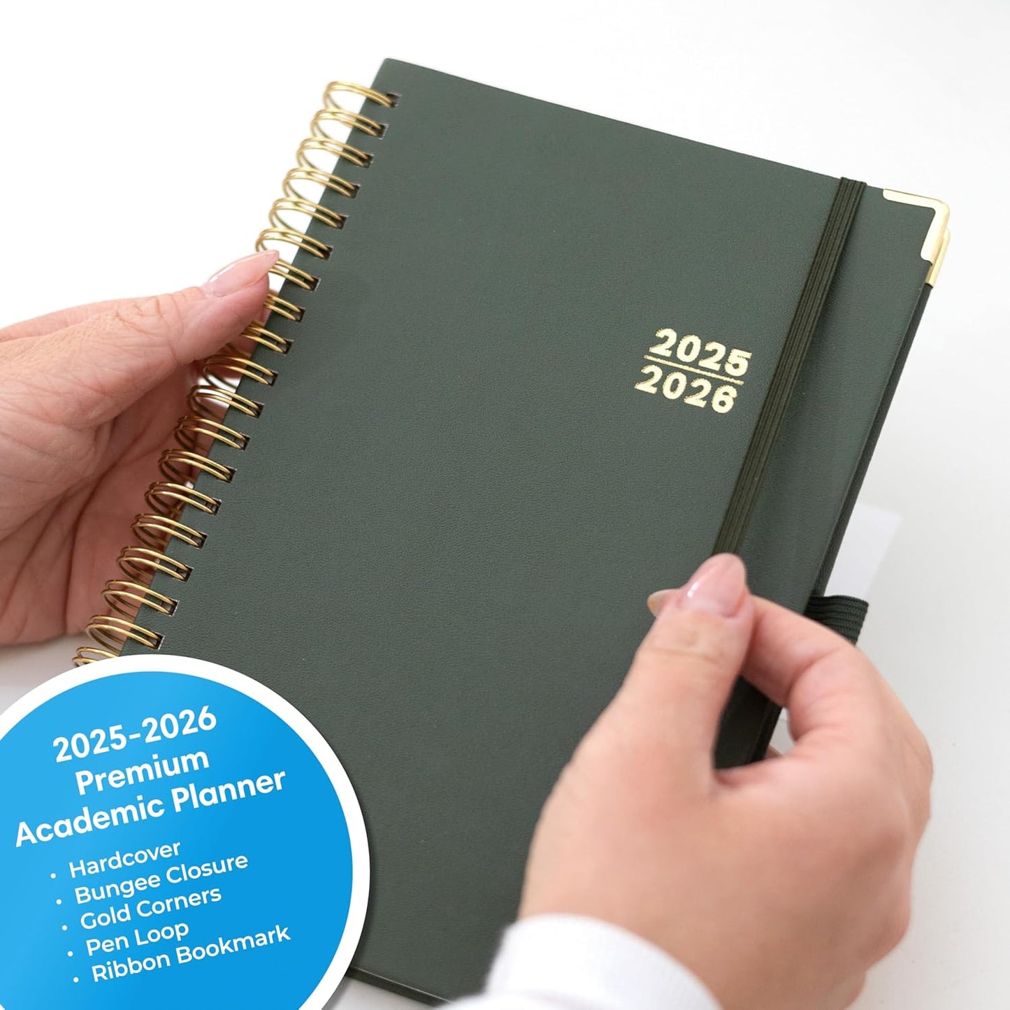 Blue Sky 2025-2026 Weekly and Monthly Academic Year Planner Calendar, July 2025 - June 2026, 5" x 8", Faux Leather Cover, Wirebound, Storage Pocket, Laminated Tabs, Olive