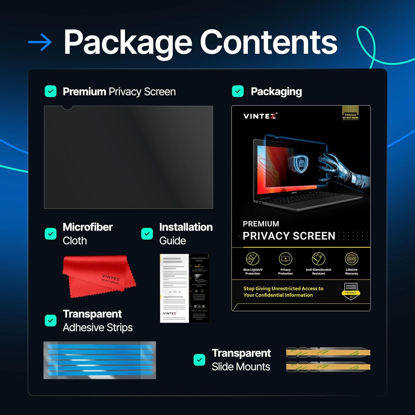 VINTEZ 15.6 Inch 16:9 Privacy Screen for Computer Monitor and Laptop - Anti Glare Protector Film Blue Light Filter Eye Protection - Computer Screen Privacy Shield, [1 Pack]