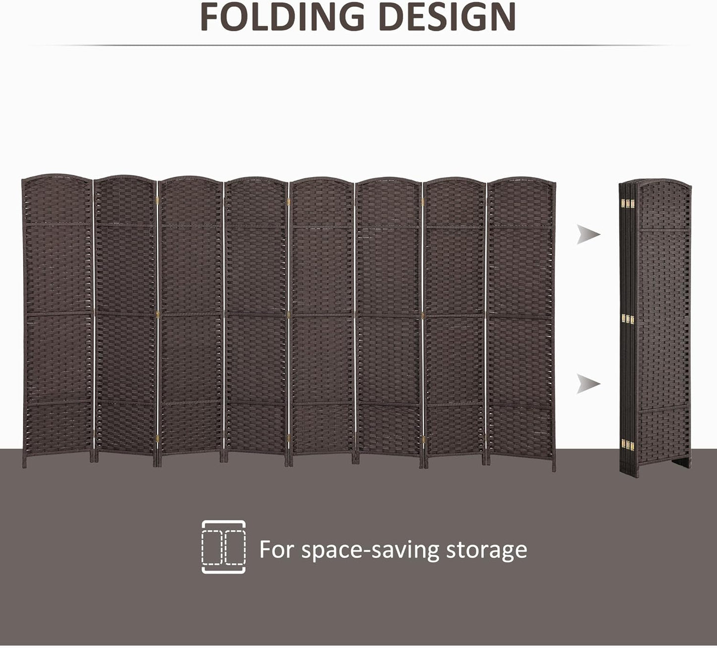 HOMCOM Room Divider, 8 Panel Folding Privacy Screen, 5.6' Tall Freestanding Wall Partition for Home Office, Bedroom, Brown
