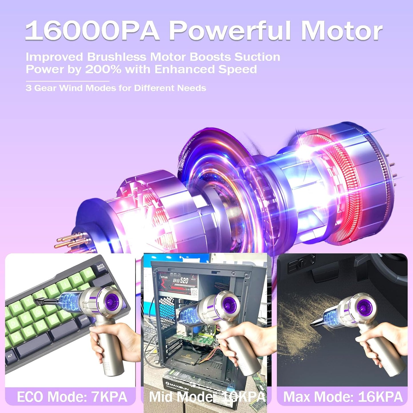 16000PA Computer Vacuum Cleaner Keyboard Cleaner Compressed Air Duster - Cordless Handheld Mini Vacuum for PC/Laptop Cleaning - Portable Air Duster for Car/Home/Office(Purple, Small)