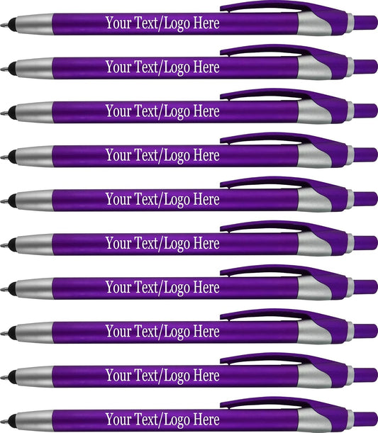 Personalized With your Custom Logo or Text Pens-Pack of 450- for Marketing, Parties, and Events, 2 in 1 Capacitive Stylus & Ballpoint Pen Compatible With Touchscreen Devices, Black Ink, Purple Pens