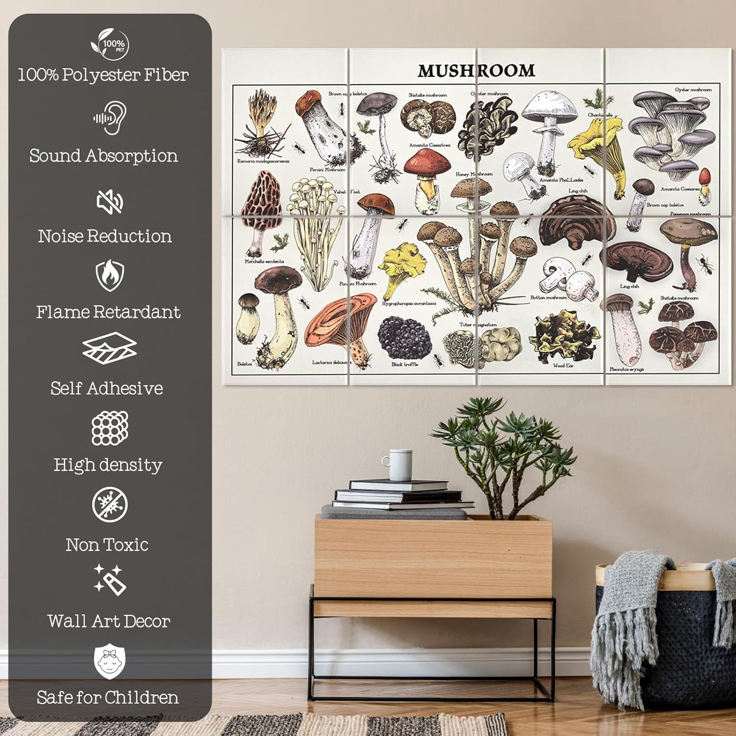 Art Acoustic Panels, 8 Pack 48"X32" Soundproof Wall Panels Self-adhesive Decorative Sound Absorbing Padding, Noise Dampening Canceling Reducing for Room Office (Mushroom)