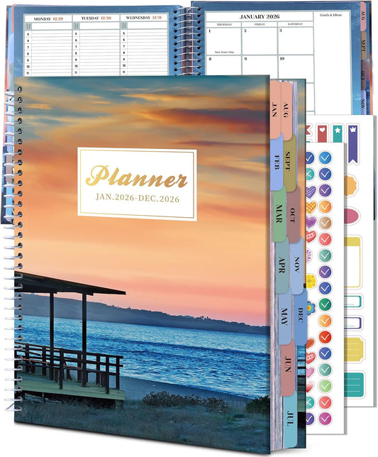 CAGIE Planner 2026 Monthly (Jan. 26-Dec. 26), 12 Month Academic Planner 8.5"x11", Large Daily Planner with Hourly Timeslot, Monthly Tab, Spiral Binding, Bookmark