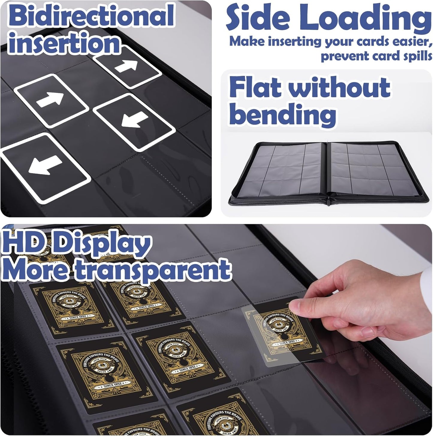 1000+ Pockets Card Binder,16 Pockets Trading Card Binder Ringless Side Loading Trading Card Album Folder for YuGiOh,MTG,TCG,Game Cards,Sports Cards,Business Cards (Dark Blue)