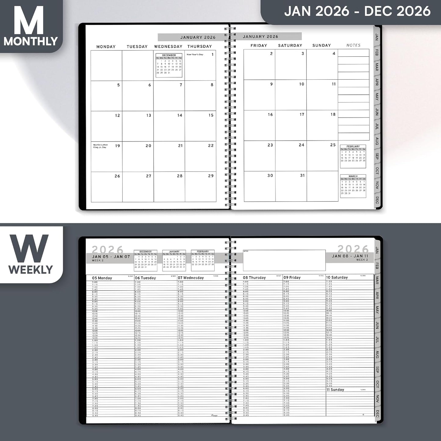 Ensight 2026 Appointment Book & Planner Ensight 8.5 x 11 inches Large Tabbed Daily Hourly Weekly Planner Schedule Book 15 Minute time Slots Business & Personal Planner Jan 2026 Dec 2026 Black