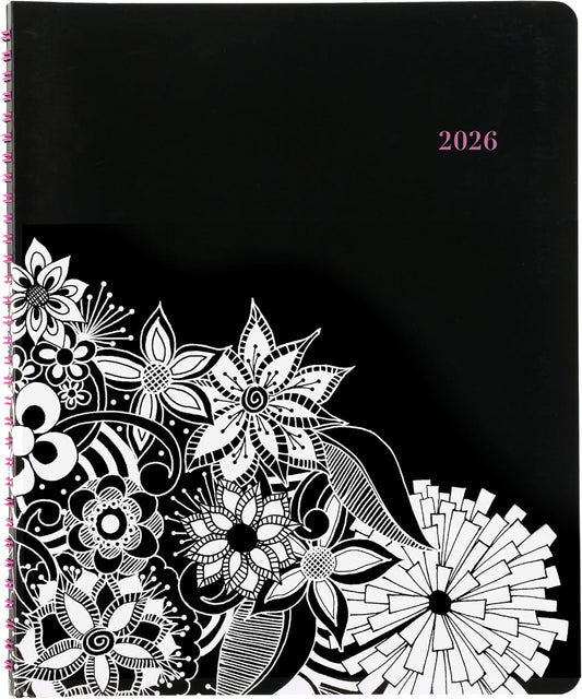 Cambridge 2026 Appointment Book Planner, Weekly & Monthly, 8-1/2" x 11", Large, Hourly, FloraDoodle, White and Black (589-905-26)