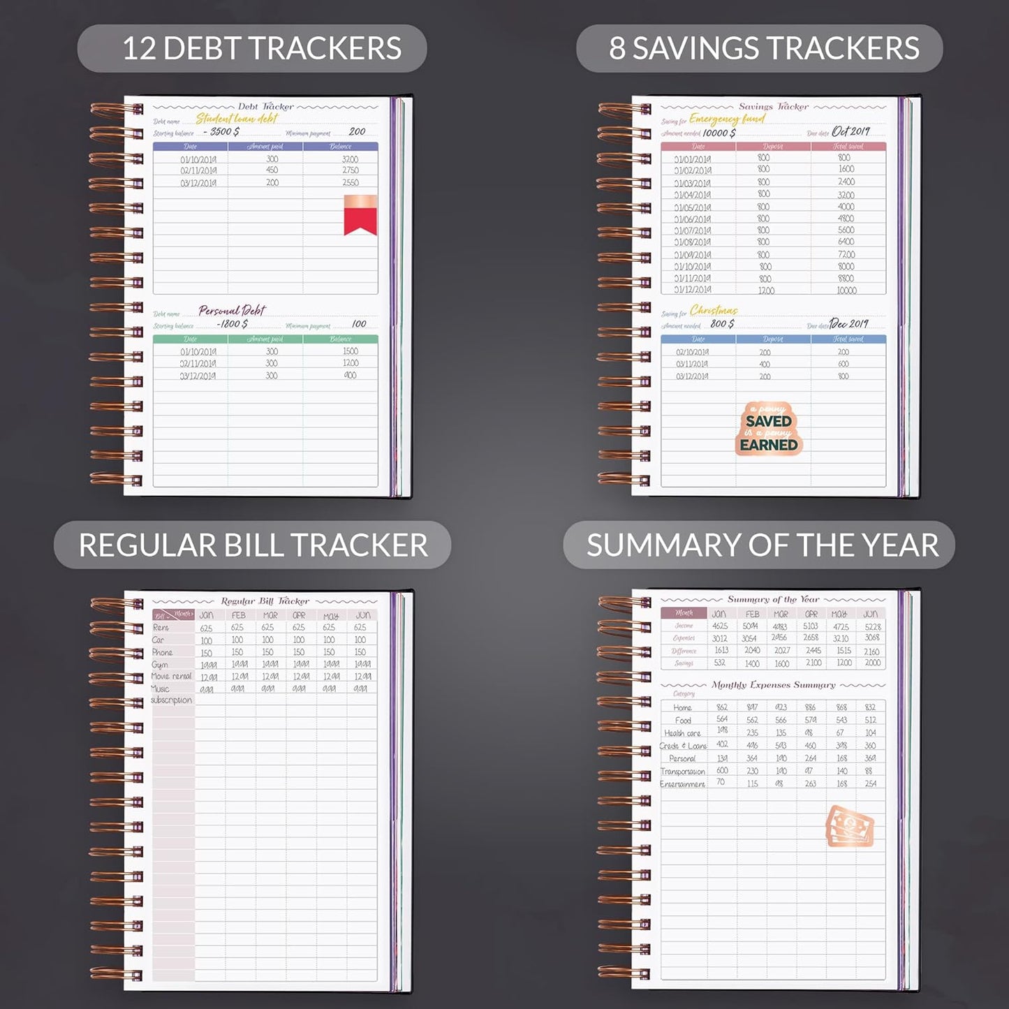 GoGirl Budget Planner & Monthly Bill Organizer – Monthly Financial Book with Pockets. Expense Tracker Notebook Journal, Compact (Black)