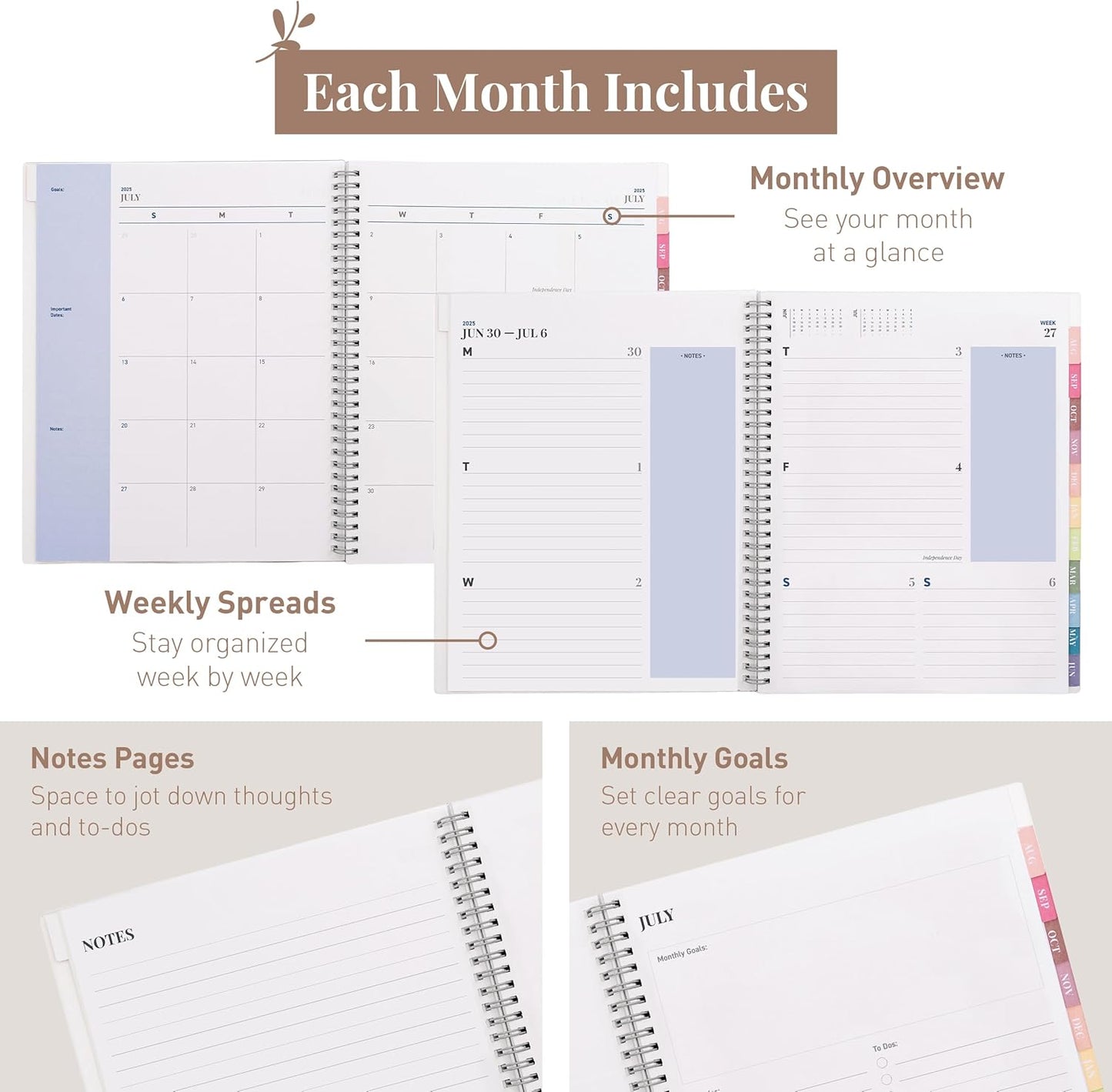 Rileys Academic Planner 2025-2026, Daily, Weekly & Monthly Planner, July 2025 - June 2026, Student Notes Pages, Twin-Wire Binding, Weekly Agenda for School & Work (8.5 x 11-Inches, Blue, Typographic)