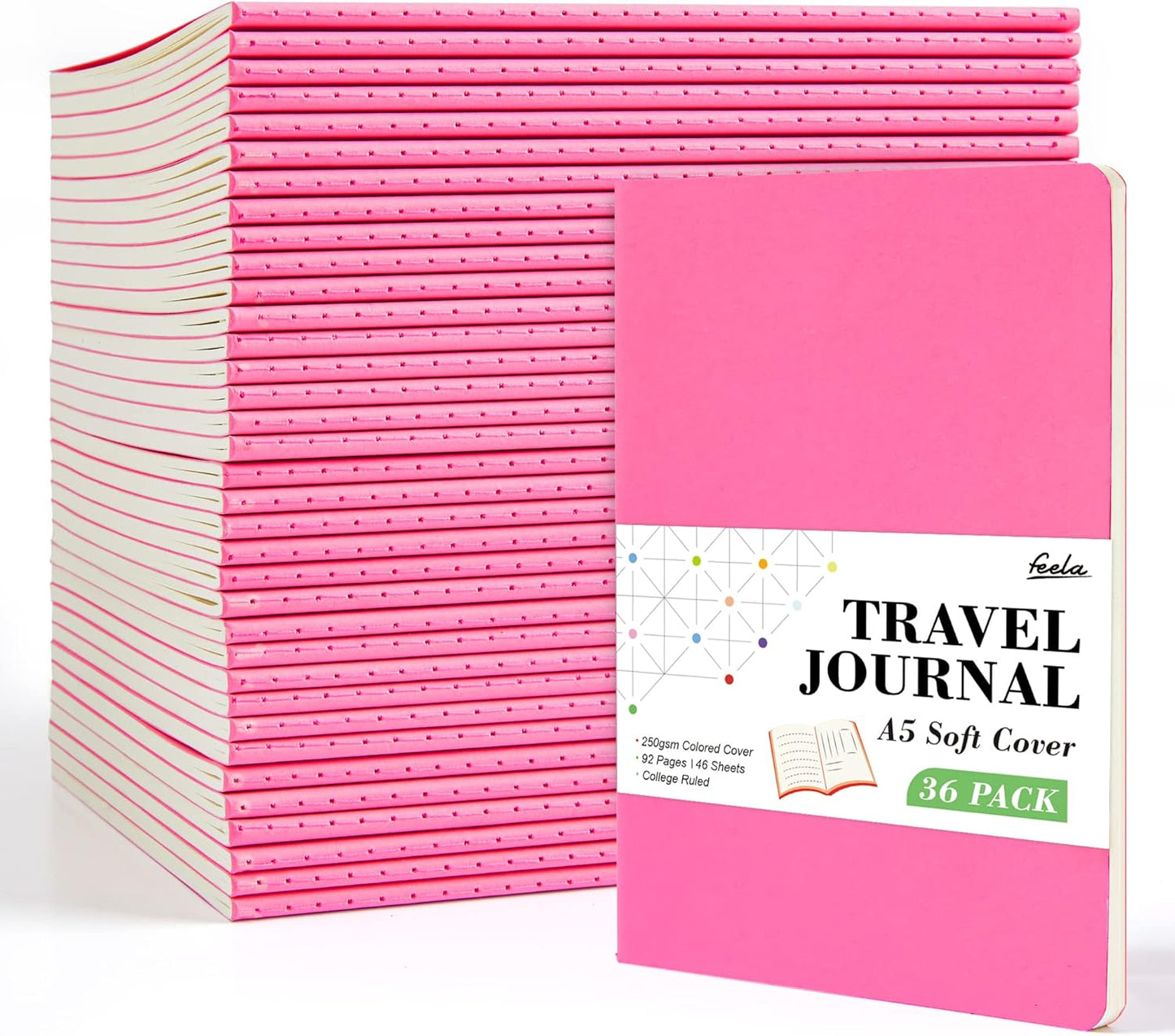 36 Pack Soft Cover Journal Bulk, Feela Lined Blank Travel Journal for Women Men Writing, Notebooks College Ruled for Work, Note Taking Notebook School Business Supplies, 8.2” x 5.5”, A5, Berry