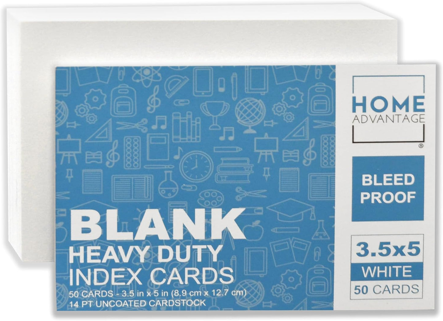 Home Advantage 3.5x5 Blank Index Cards - 50 Pack of Heavy Duty Bleed Proof Note Cards & Flashcards