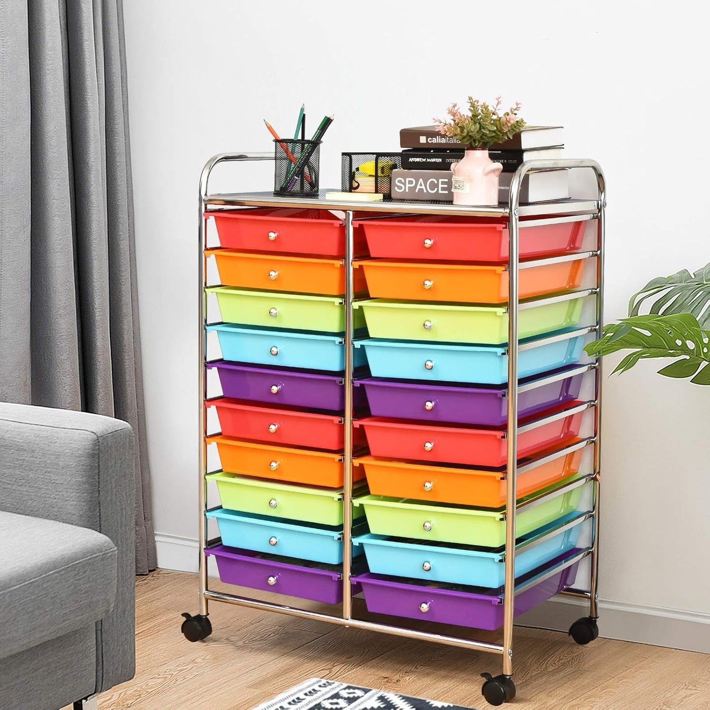 Giantex 20-Drawer Storage Drawer Cart, Rolling Organizer Cart for Office School Tools Scrapbook Paper, Utility Rack on Wheels (Multicolor)