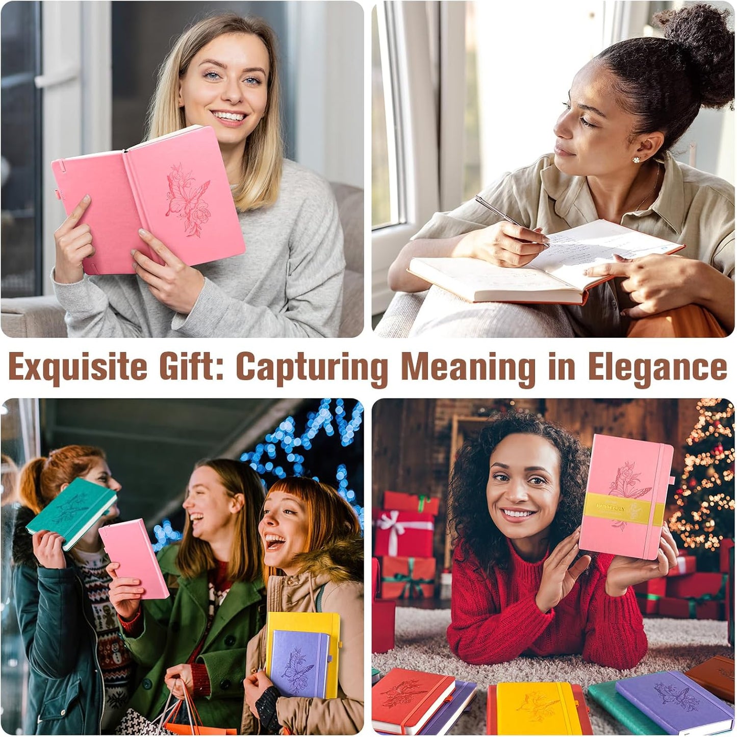 Lined Notebook Journal for Women, 312 Numbered Pages A5 Thick Leather Journal, 100gsm Paper Daily Journal for Work Travel, Hardcover College Ruled Notebook, Giftable Butterfly Floral Notebook, Brown