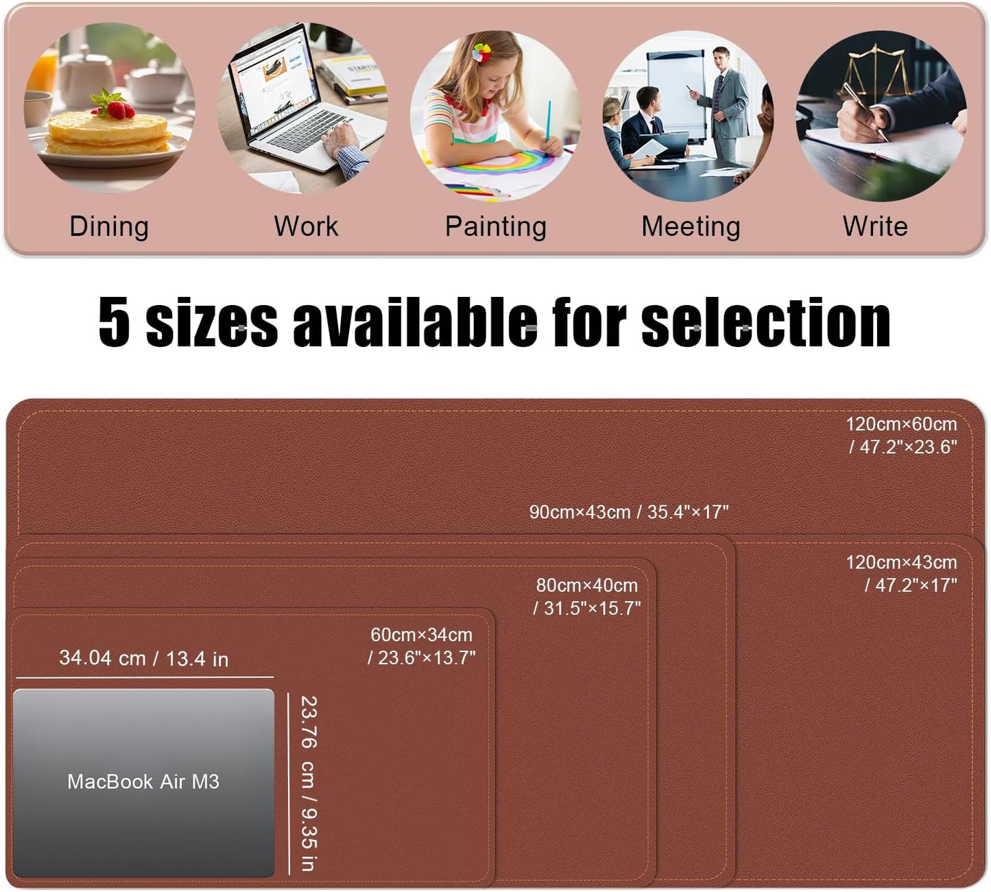 Large Desk Pad 35.4" x 17", Non-Slip Desk Mat with PU Leather & Natural Cork, Waterproof Writing Desk Natural Cork, Computer Mat Desk Protector for Office Home, Brown