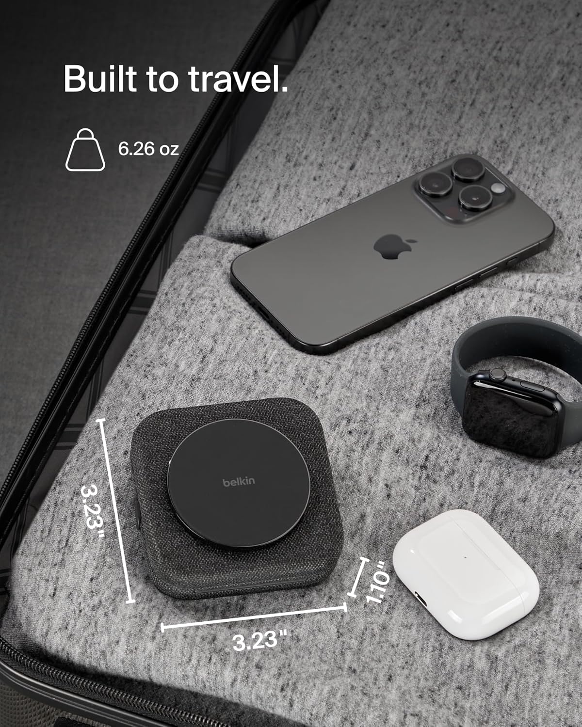 Belkin 2-in-1 Magnetic Charging Travel Pad 15W - MagSafe-Compatible Foldable Qi2-Certified Wireless Charging Station, iPhone Charger for iPhone 16 Series, Apple Watch 9, AirPods, and More - Black