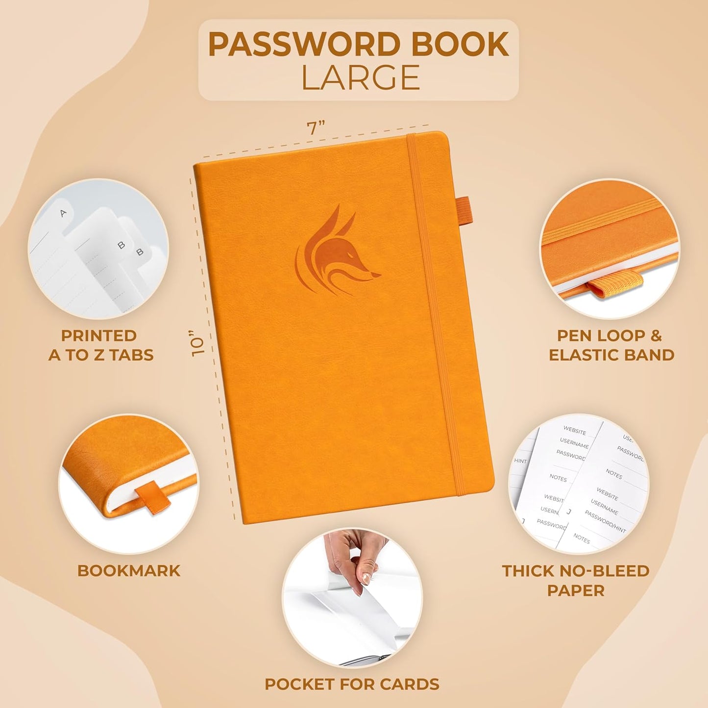 Clever Fox Password Book with alphabetical tabs. Internet Address Organizer Logbook. Large Password Keeper for Website Logins (Yellow)