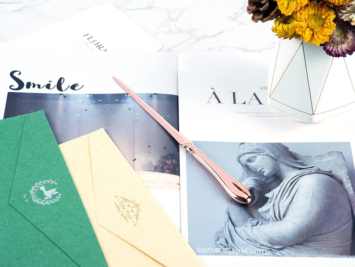 Rose Gold Letter Opener, Envelope Opener Knife Metal Letter Opening Knife, Paul Revere Paper Cutting Knife, 9 inches (1 Pack)