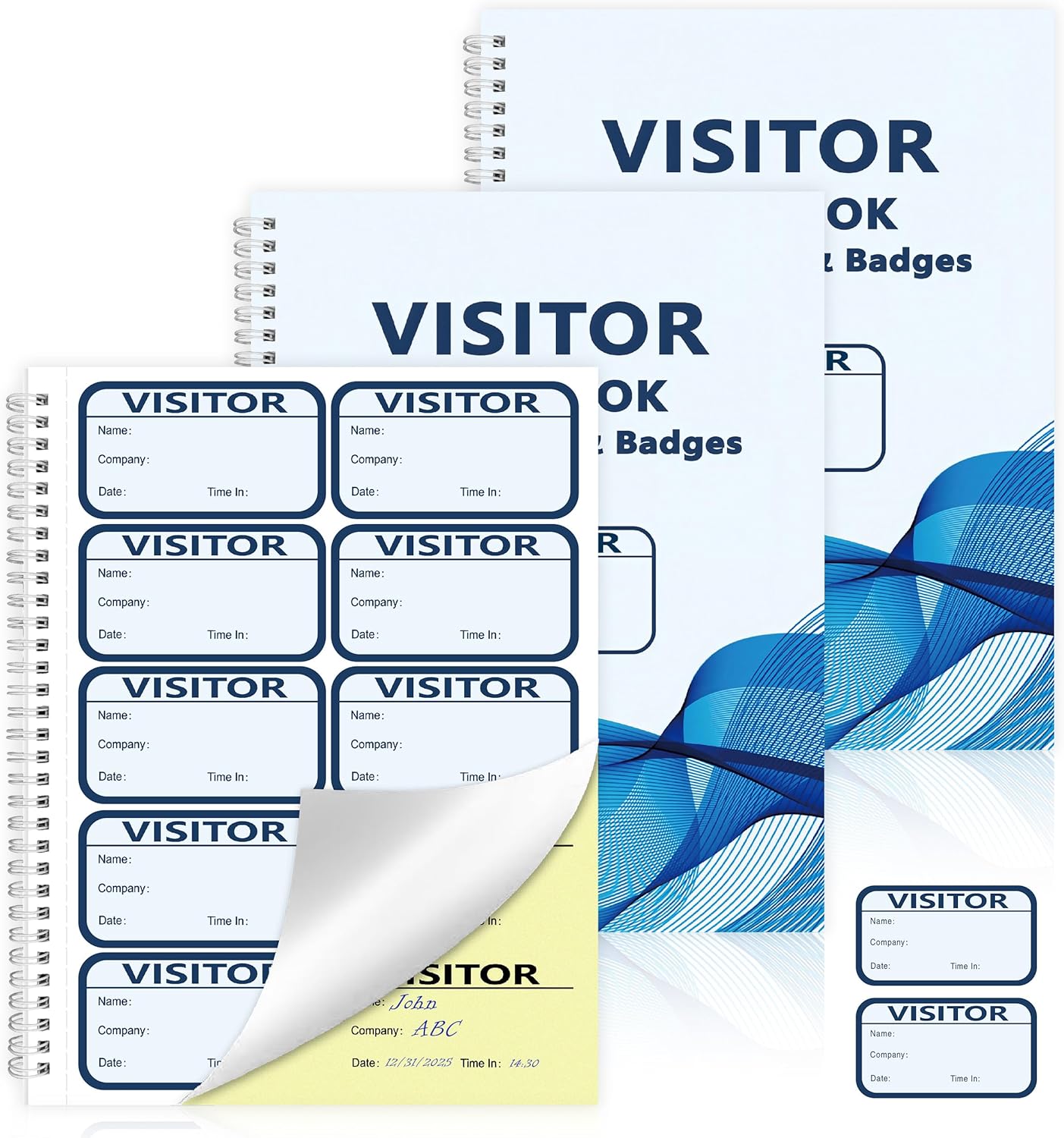 2 Pack of 300 Visitor Badges Registry Log with Carbon Copy Visitor Stickers Letter Size Visitor Log Book Extras Protecting Privacy Pages Spiral-Bound Self Visitor Badges Guest Register Book(2)