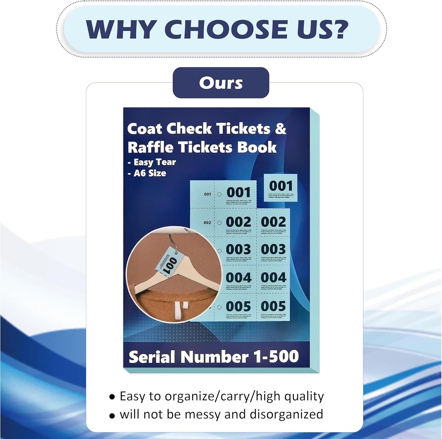 1000 Pcs Coat Check Tickets 2 Part Book Bulk (2 Pack of 1-500) 5.8x4.2 Inch A6 Paper Coat Room Tags Raffle Tickets Coat Check Tags with Hole for Cloakroom Storage or Event Raffle Draws (Blue) (2)