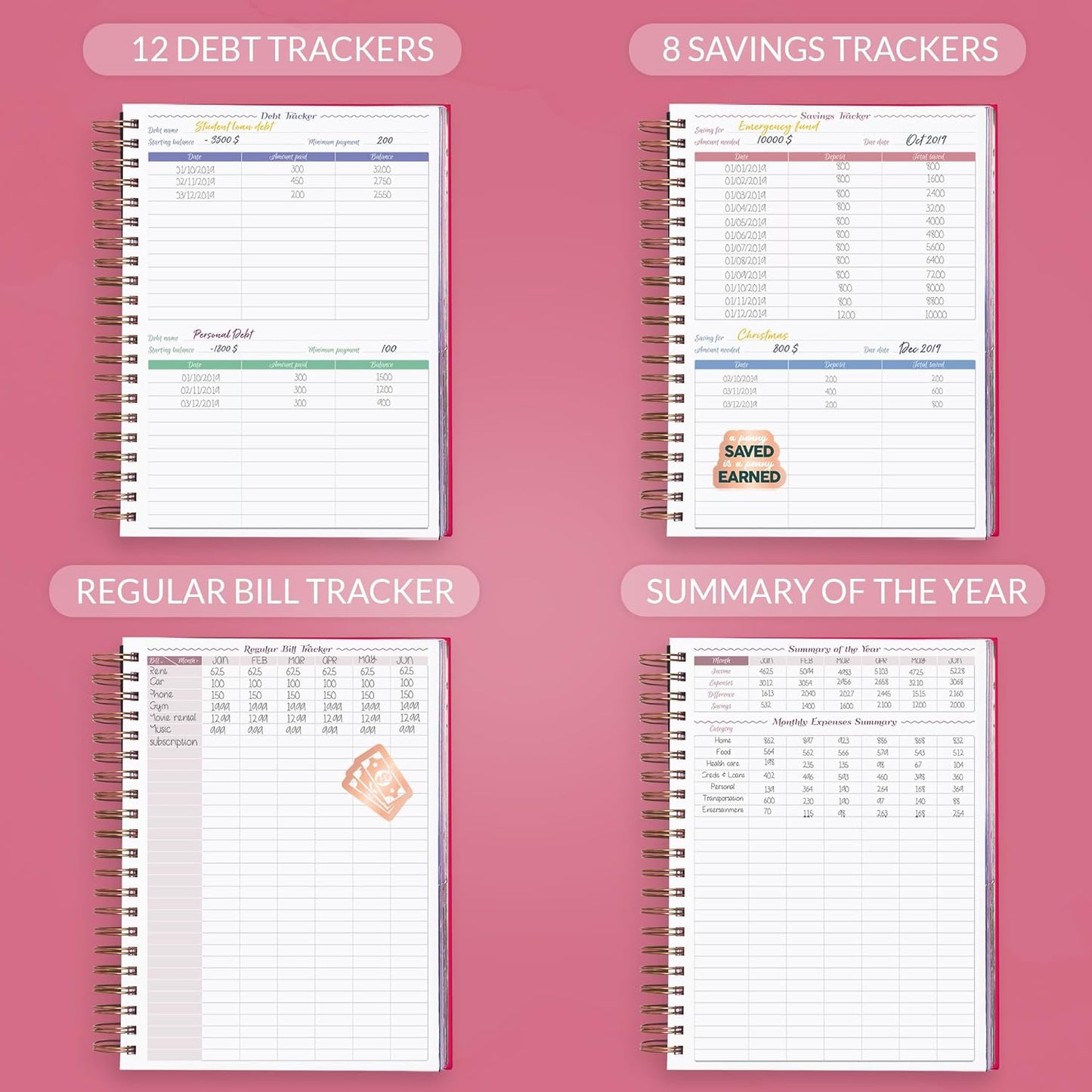 GoGirl Budget Planner & Monthly Bill Organizer – Monthly Financial Book with Pockets. Expense Tracker Notebook Journal, Large (Hot Pink)