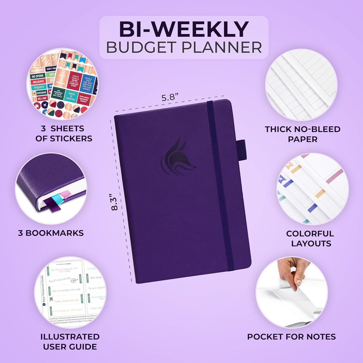 Clever Fox Bi Weekly Budget Planner – Undated Financial Organizer Book – Expense Tracker, Budgeting & Bill Notebook, A5 (Purple)
