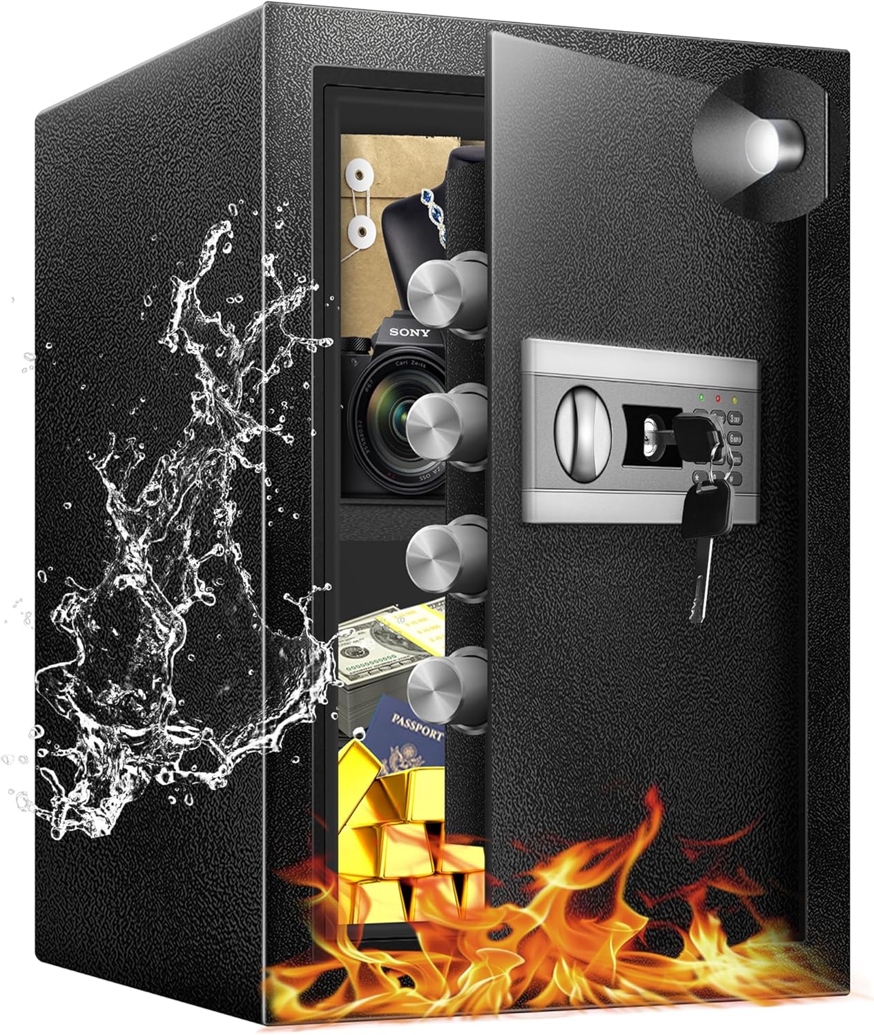 2.5 Cuft Fireproof Safe Box, Home Safe with Fireproof Waterproof, Anti-Theft Electronic Digital Security Box, Mute Function & Alert System, Safety Personal Combination lock for Document Jewelry Cash