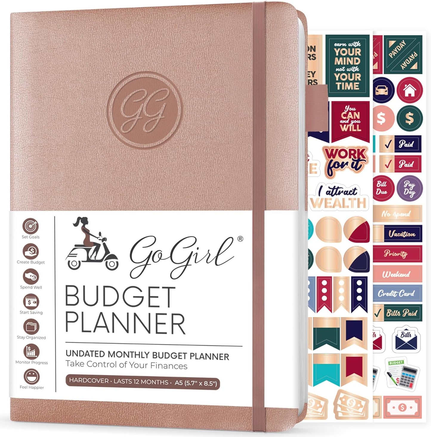 GoGirl Budget Planner – Monthly Financial Planner Organizer Budget Book. Expense Tracker Notebook Journal to Control Money, A5 (Rose Gold)