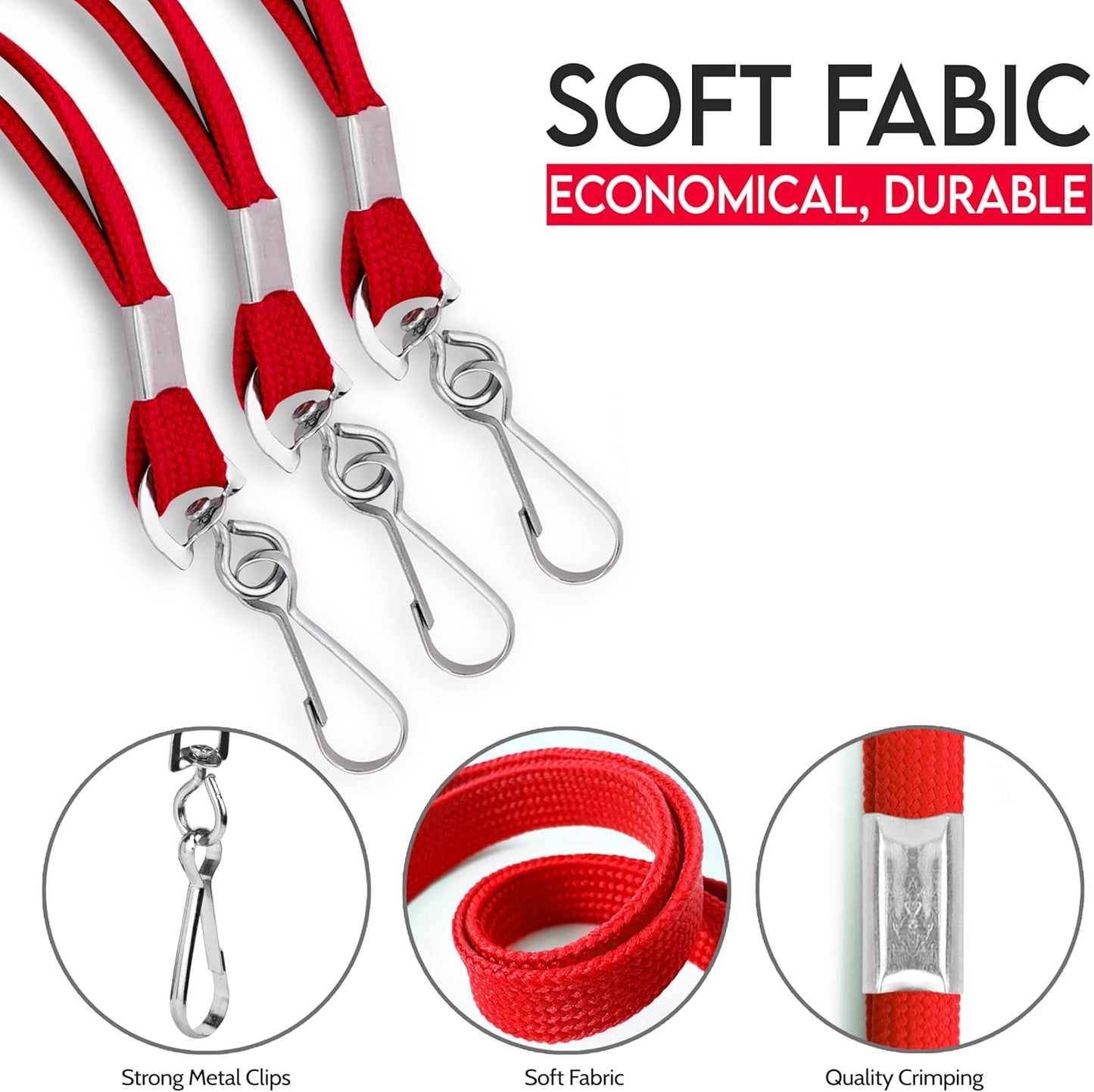 100-Pack Red Lanyards for ID Badges with Swivel J-Hooks - Versatile Neck Lanyard for Keys, Card Holders, Whistles, and More - Ideal for Offices, Teachers, Kids, and Cruise Ship Cards