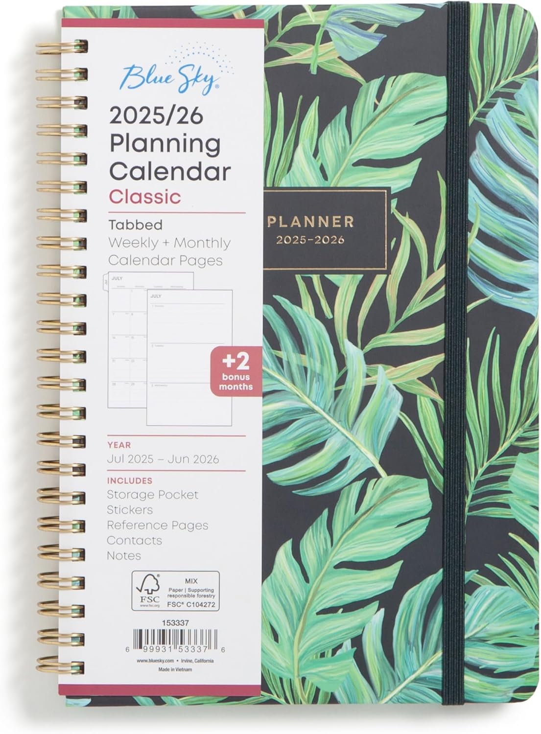 Blue Sky 2025-2026 Academic Year Weekly and Monthly Planner Calendar, July 2025 - June 2026, 12-Month, 5" x 8", Hard Cover, Wirebound, Storage Pocket, Laminated Tabs, Stickers, Avra