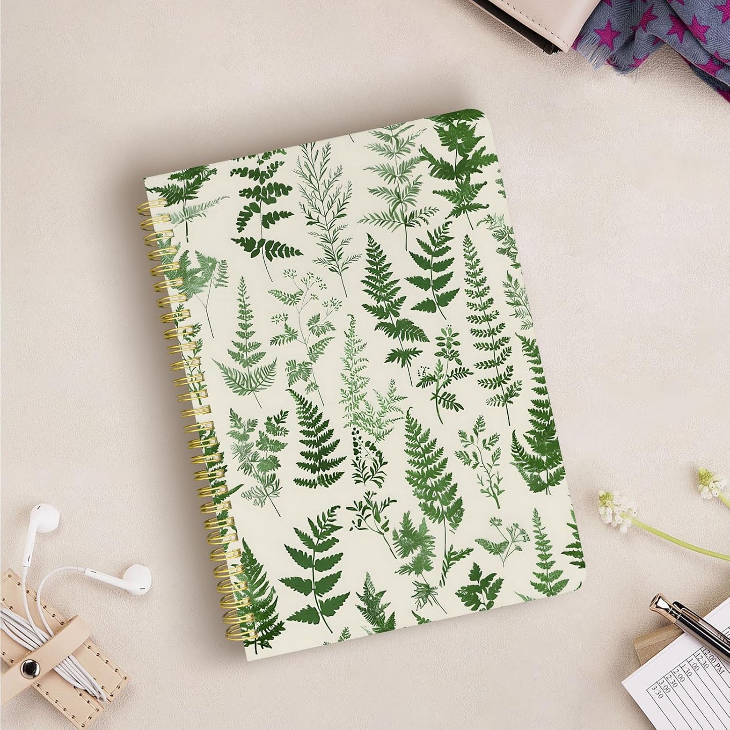 Cute Spiral Notebook journal B5 Aesthetic Pretty Design for Women Girls Kawaii with Pocket, 10 x 7.2 inch, Lined, Green Plants