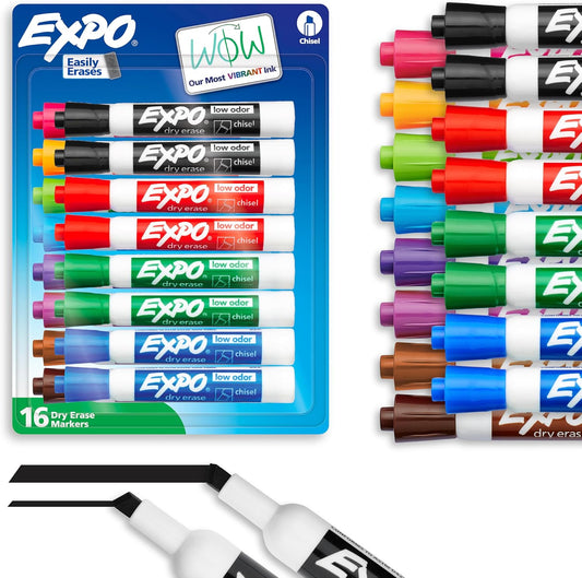 EXPO Low Odor Dry Erase Markers Chisel Tip Assorted Colors 16 Count