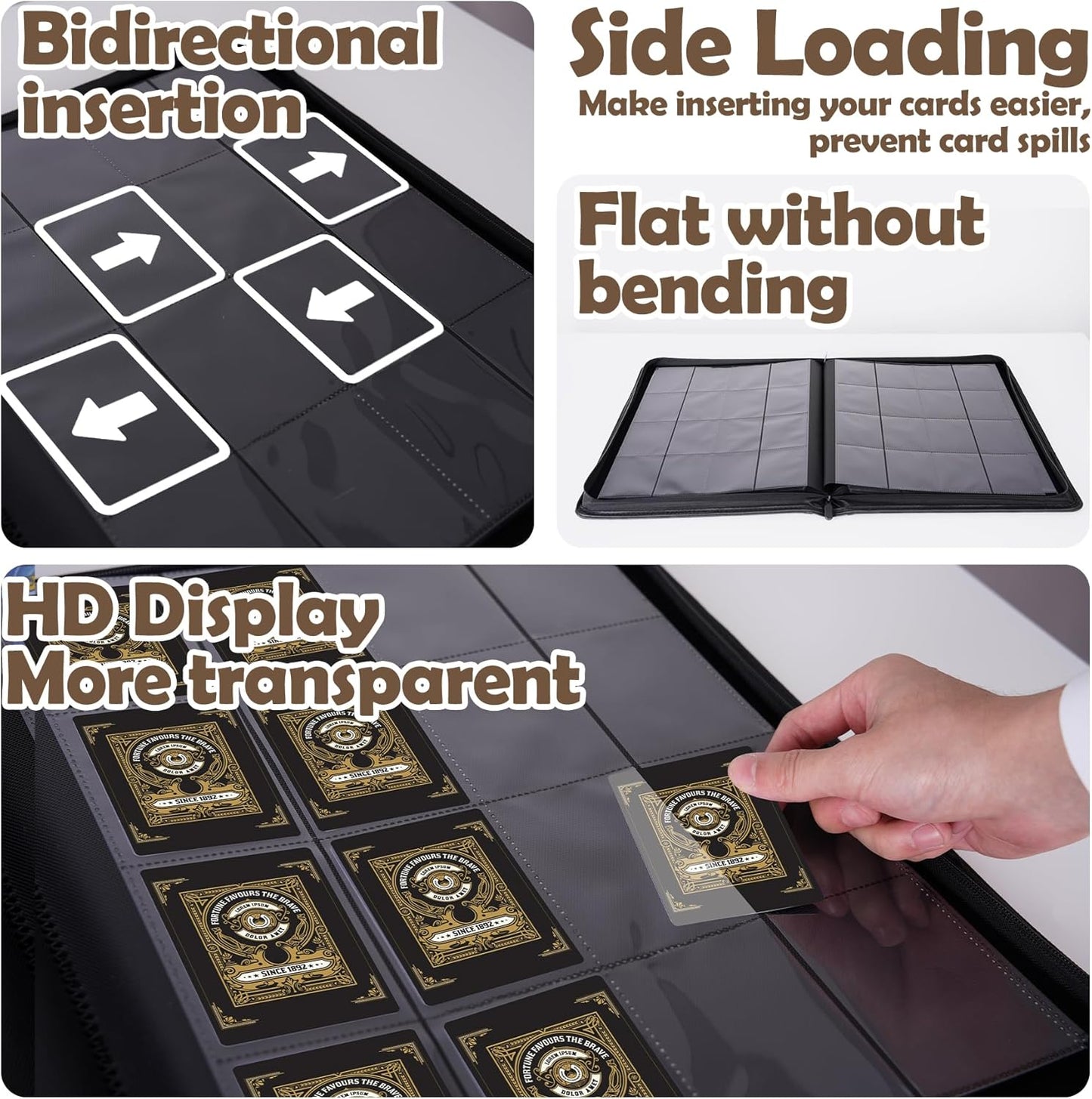 1000+ Pockets Trading Card Binder,16 Pockets Trading Card Binder Ringless Side Loading Trading Card Album Folder for TCG,MTG,Sports Cards(coffee)