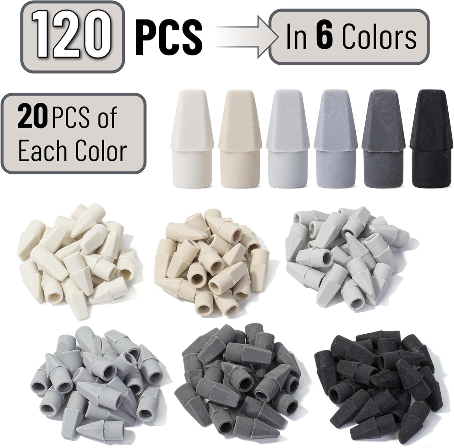 Mr. Pen- Pencil Erasers Toppers, 120 Pack, Colorful, Latex Free, No Smudge, Mr Pen Erasers for Pencils