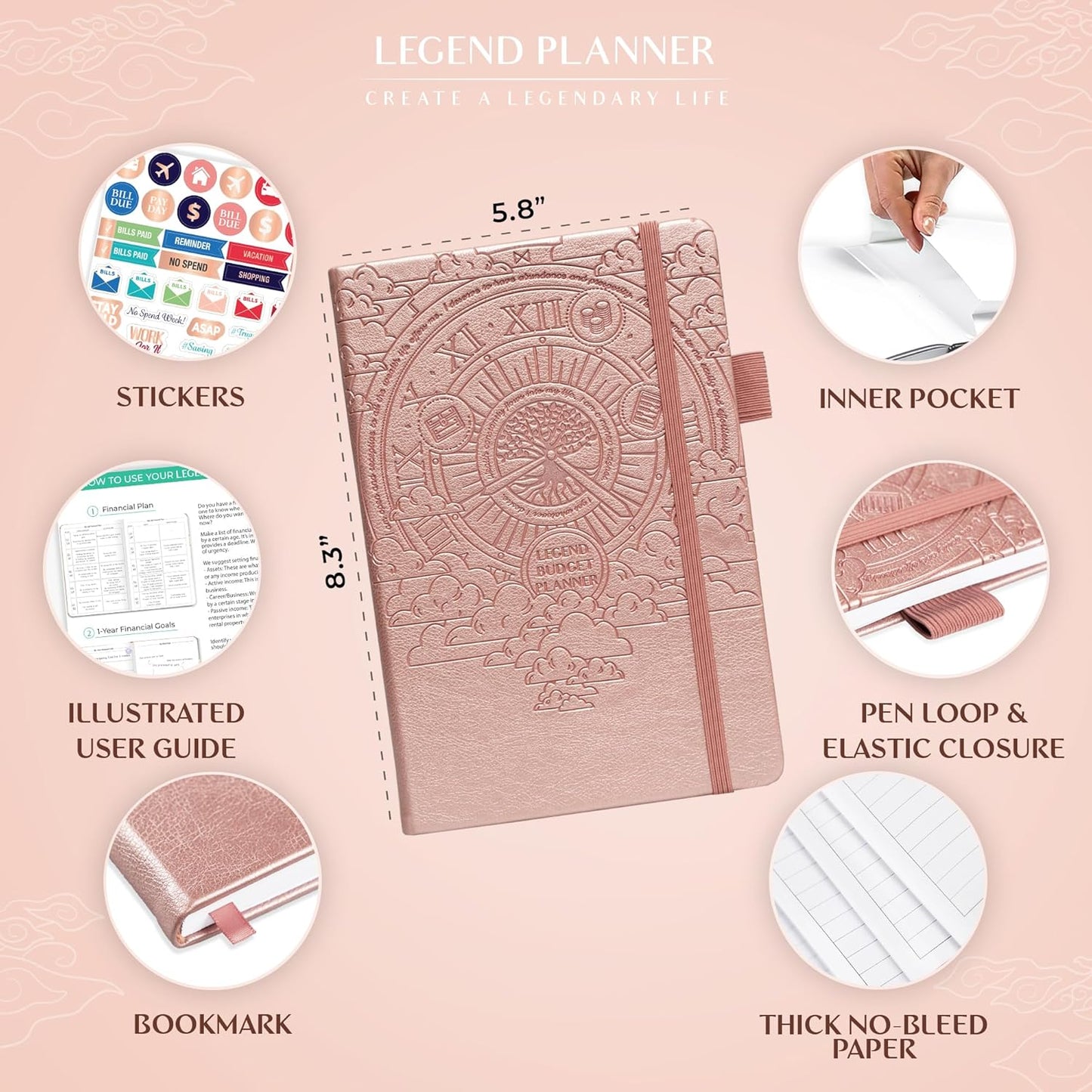 Legend Budget Planner – Financial Organizer Book. Money Account & Expense Tracker Notebook Journal for Household Monthly Budgeting (Rose Gold)