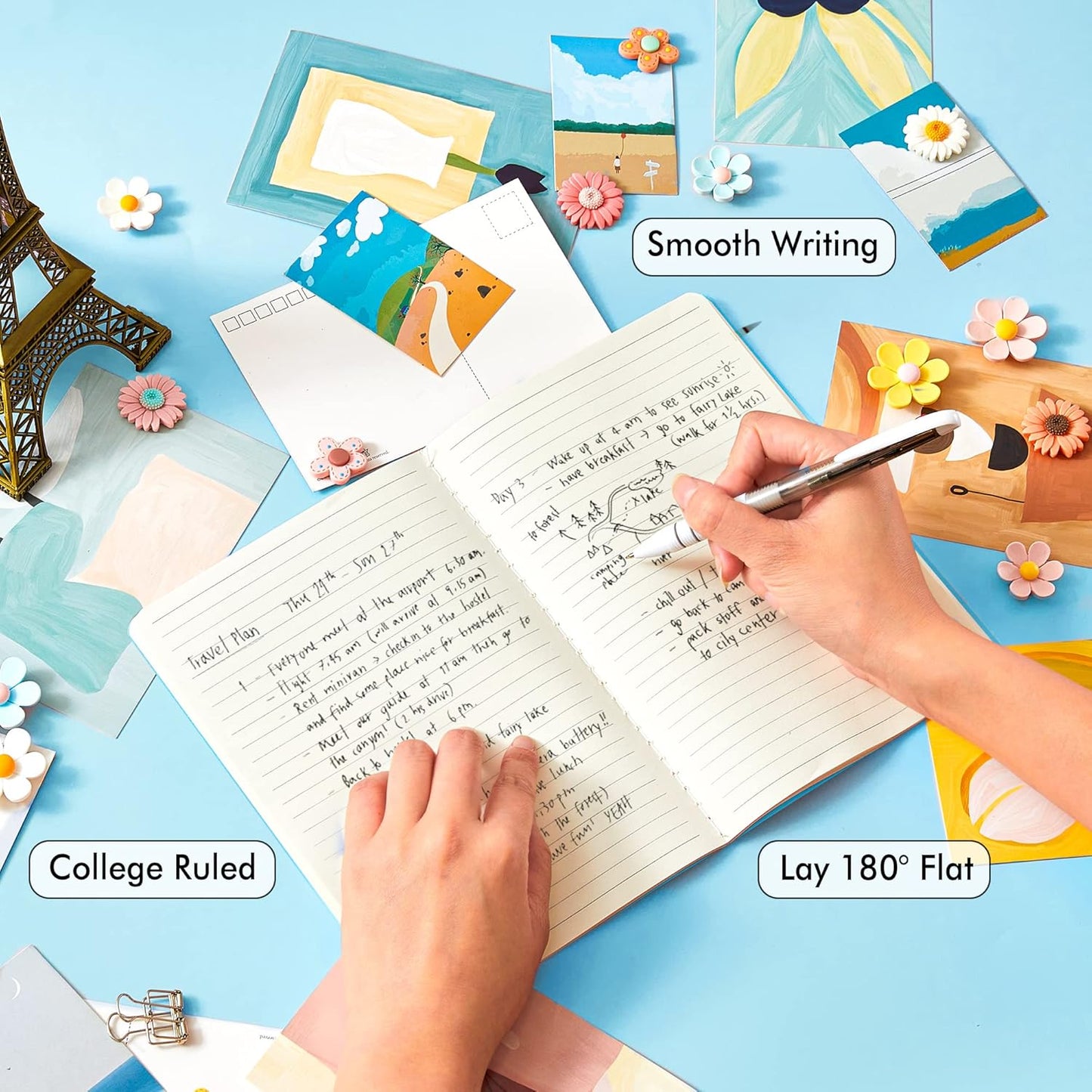 feela 16 Pack Soft Cover Journal Bulk, Lined Notebooks College Ruled for Work for Women Girl Writing, Blank Travel Journal Note Taking Notebook School Business Supplies, 8.2” x 5.5”, A5, Light Blue