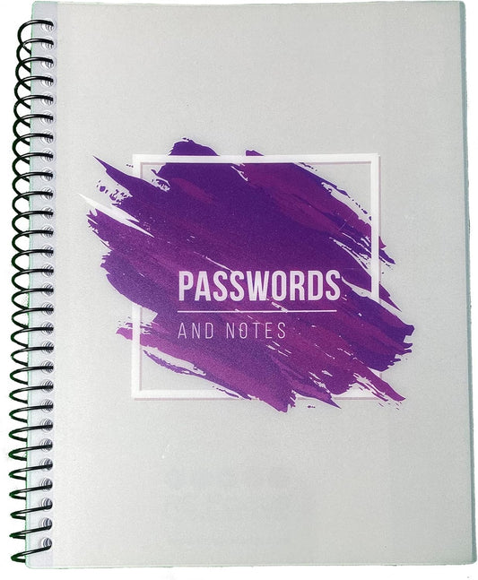 RE-FOCUS, Password Book Keeper, Small, Mini, Purple, Alphabetical Tabs, Spiral Bound, Removable Sheets, Journal Organizer, Includes Website, Address, Username, Password