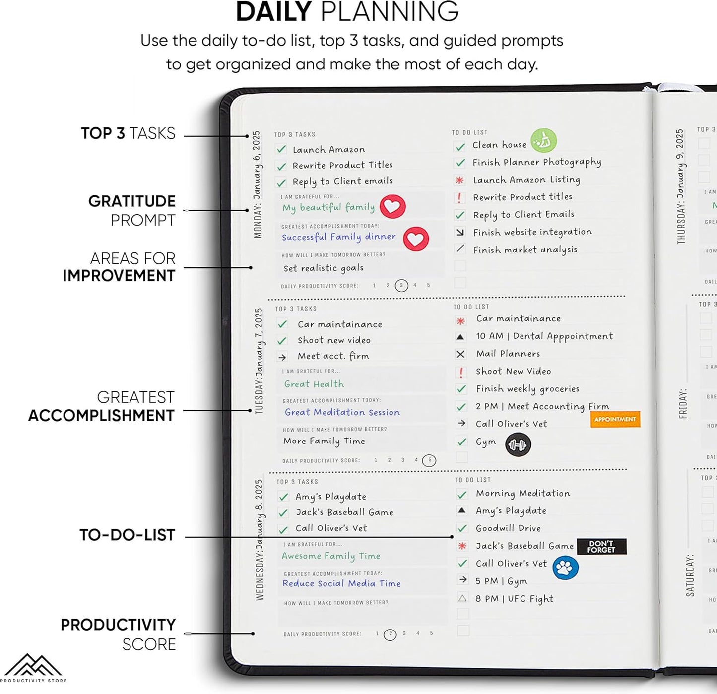 PRODUCTIVITY STORE Pro - Undated, 2025 Planner, 5.8” x 8.3” - The #1 Productivity Planner to Achieve Your 2025 Goals - Planner 2025-2026 - Black - A5