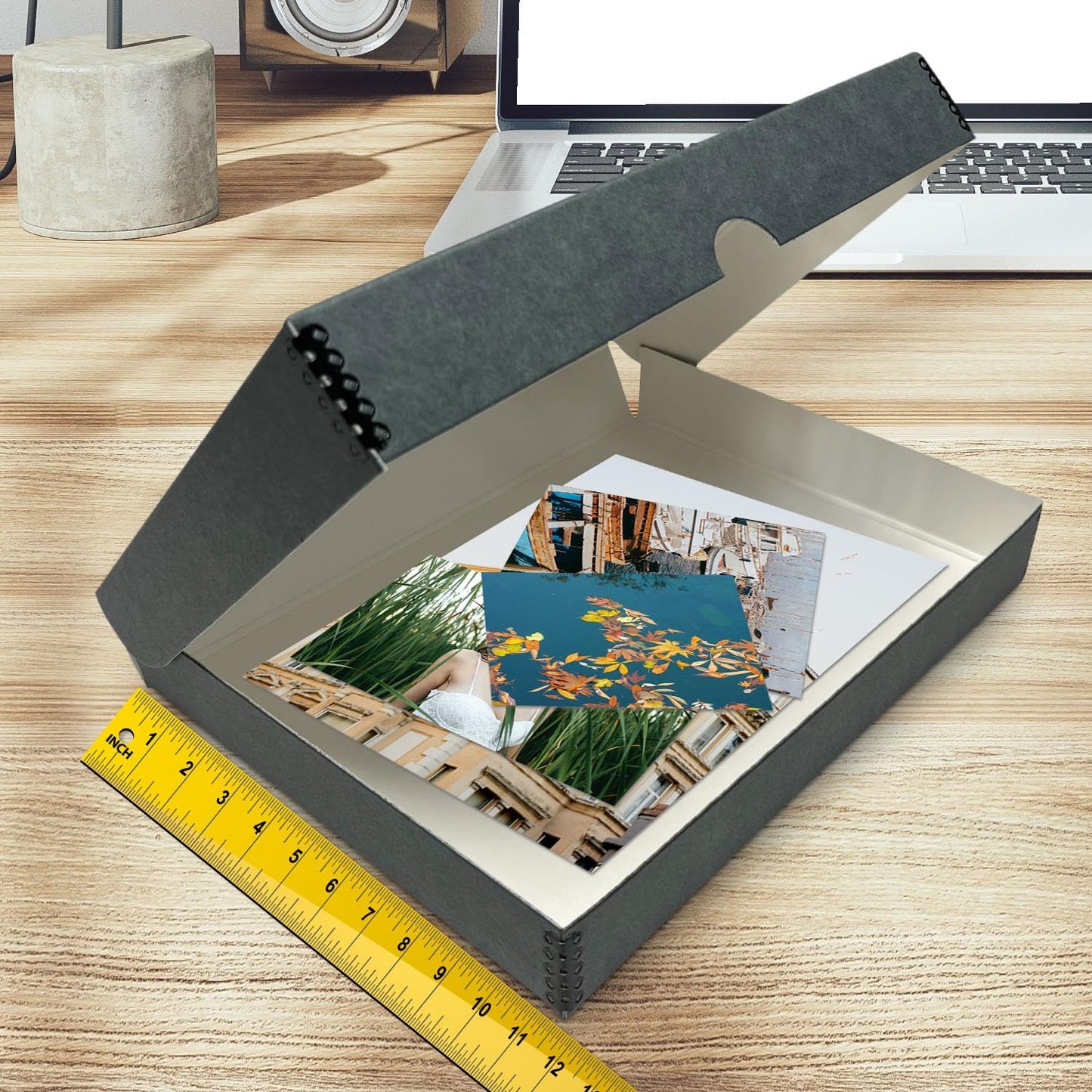 Golden State Art, Archival Folio Storage Box 11x17, Clamshell Design with Metal Edge, Preserve And Store Photos Documents Cards Prints Arts Crafts DIY, Gray