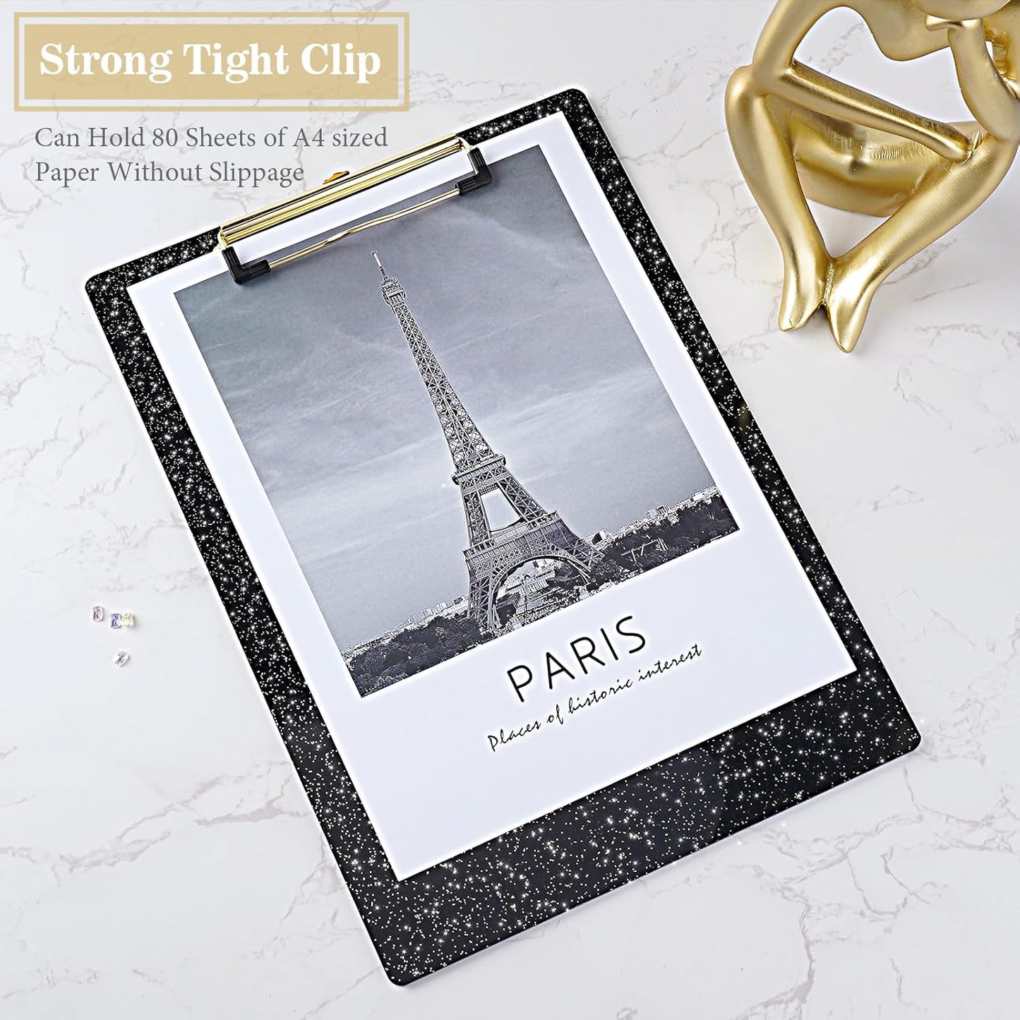 Hongri Plastic Acrylic Glitter Clipboard, 8.5x11" Stardard Letter A4 Size Clipboards for Classroom, Taecher, Women.Cute Confetti Clip Board, Office Supplies, School Supplies.