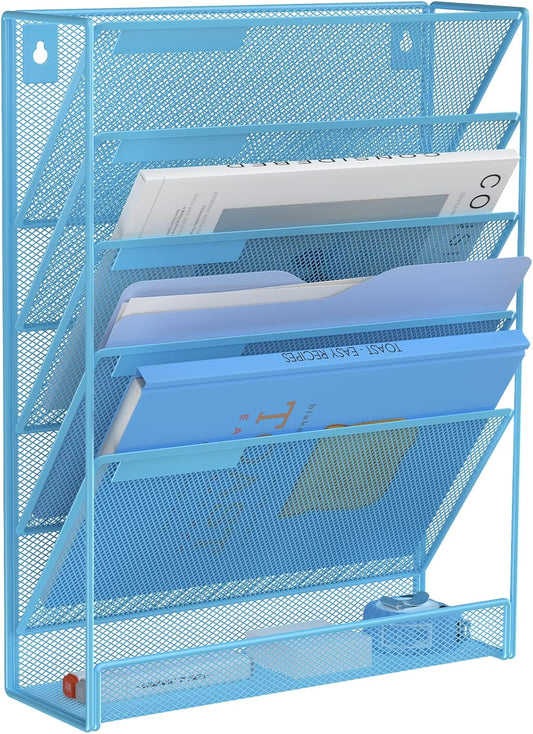 Kuntine.B Wall File Organizer Office Hanging Magazine Holder Wall File Organizer for Office Home (Blue, 6 Tier)