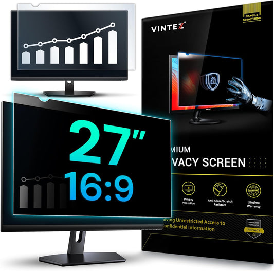 VINTEZ 27 Inch 16:9 Privacy Screen for Computer Monitor and Laptop - Anti Glare Protector Film Blue Light Filter Eye Protection - Computer Screen Privacy Shield, [1 Pack]