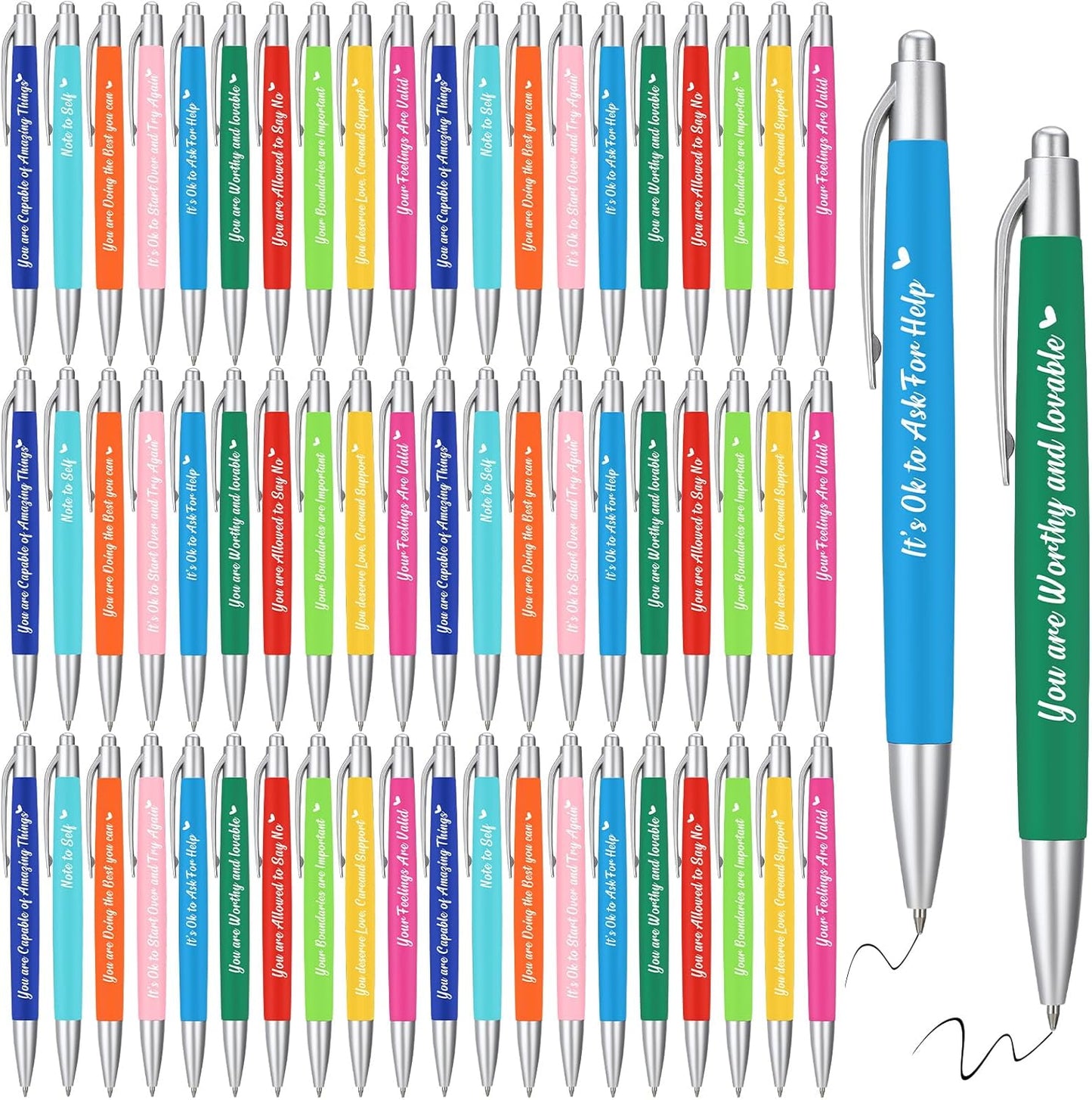 Yeaqee 100 Pcs Inspirational Pens Employee Appreciation Back to School Gifts Motivational Thank You Metal Greeting Quote Ballpoint Pen for Coworker Teacher(Multicolored,Mental Health Reminders)