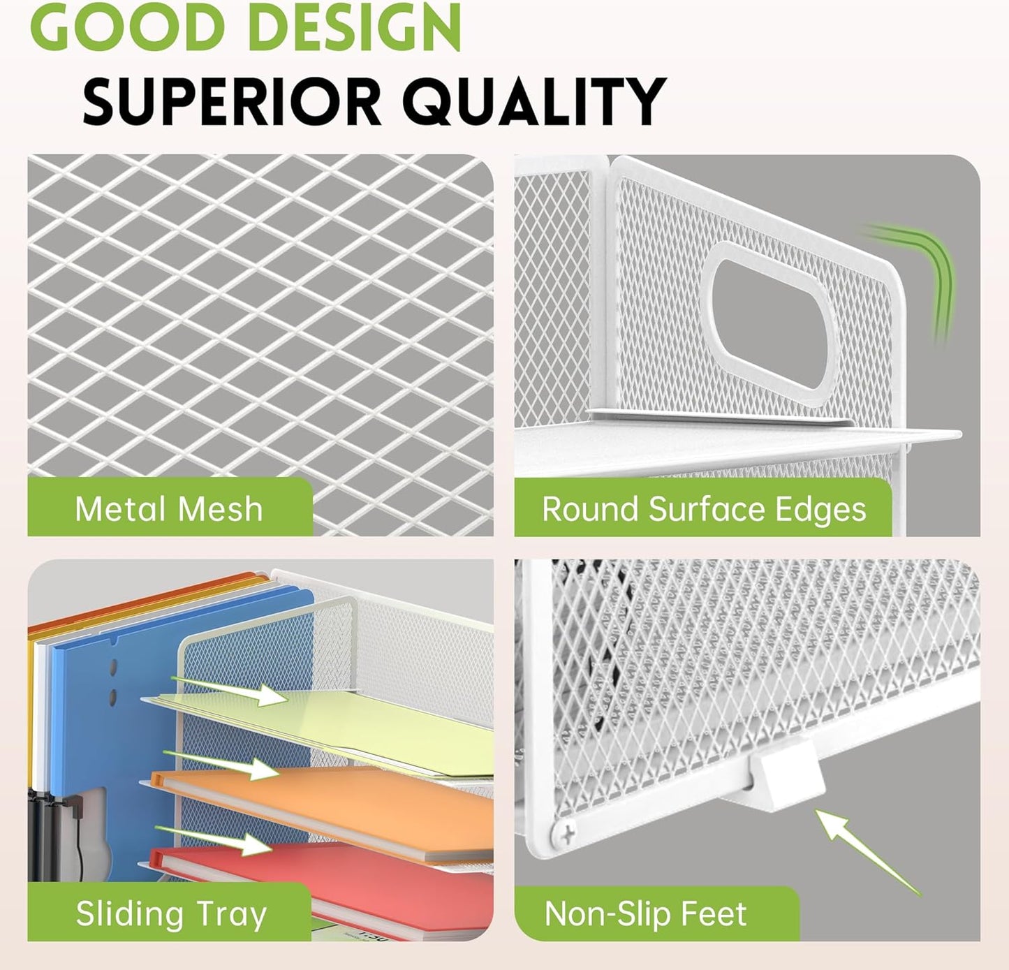 DALTACK Mesh Desk Organizer, 5-Tier Paper Letter Tray with File Holder & Pen Holder & Sliding Drawer, Desktop Organizer and Storage for Desk Accessories Office Supplies, White