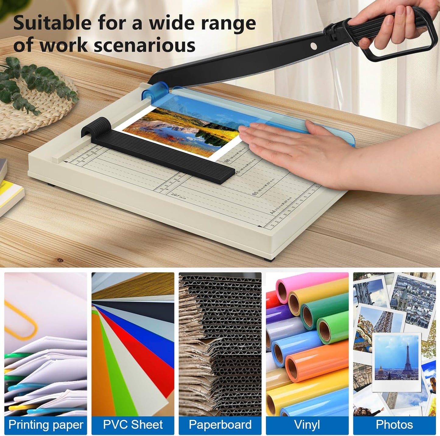 12" Guillotine Paper Cutter, A4 Paper Cutter, Heavy Duty 12-Sheet Capacity Trimmer with Corner Rounder for Cardstock, Photos, Scrapbooking, Crafts, Laminating, Cardboard, Labels & Coupons